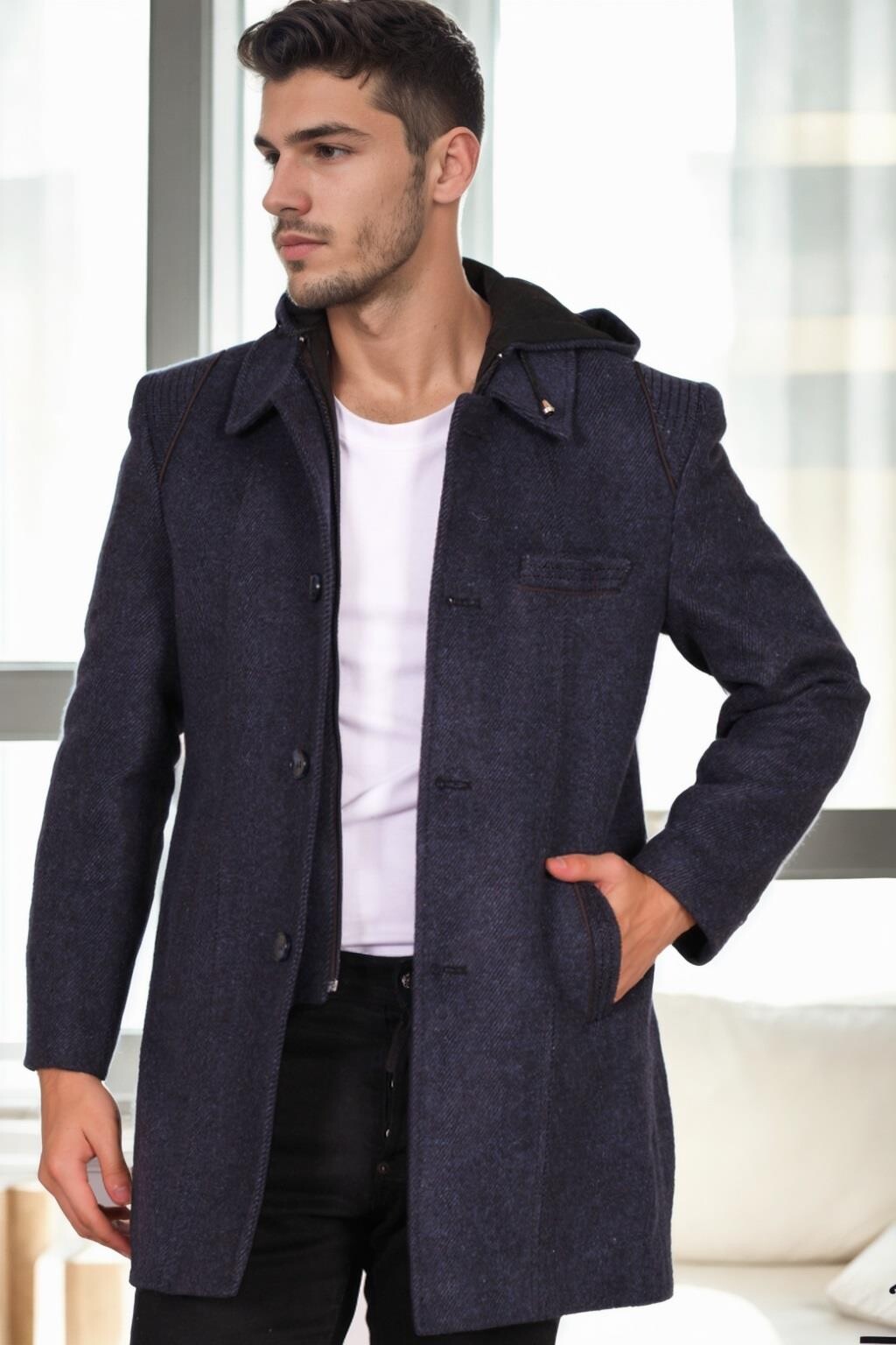 PLT9335 DEWBERRY MEN'S COAT-DIAGONAL BLACK-BLUE