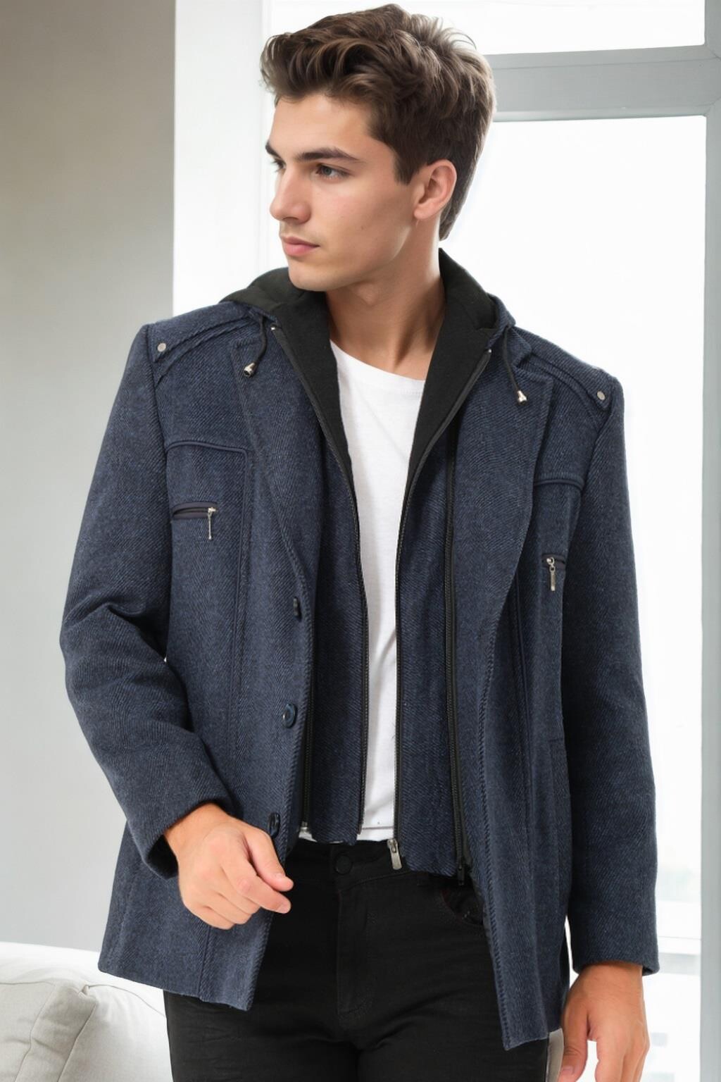 K9532 DEWBERRY MEN'S COAT-DIAGONAL NAVY BLUE