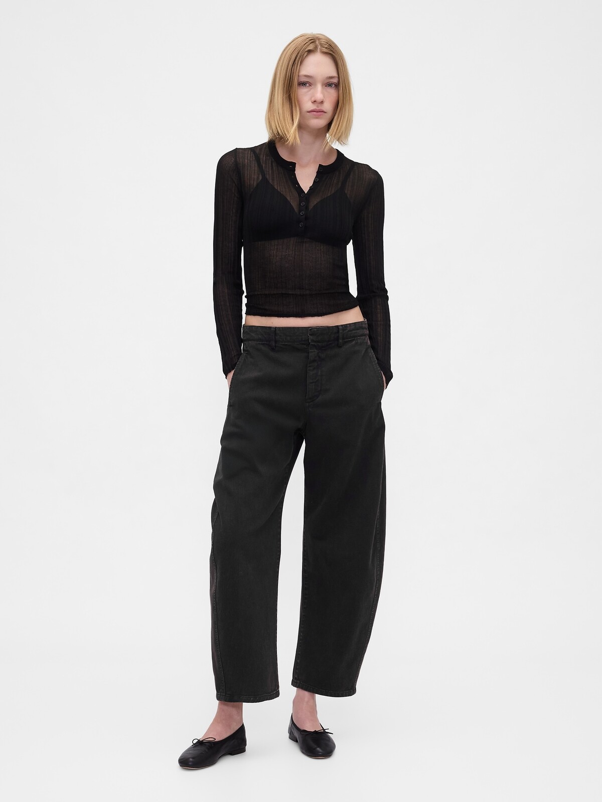 GAP Kalhoty Mid Rise Twill Barrel - Dámské