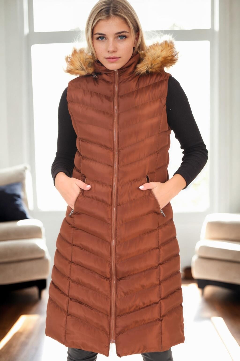 Z9684 DEWBERRY WOMEN'S VEST-LIGHT BROWN