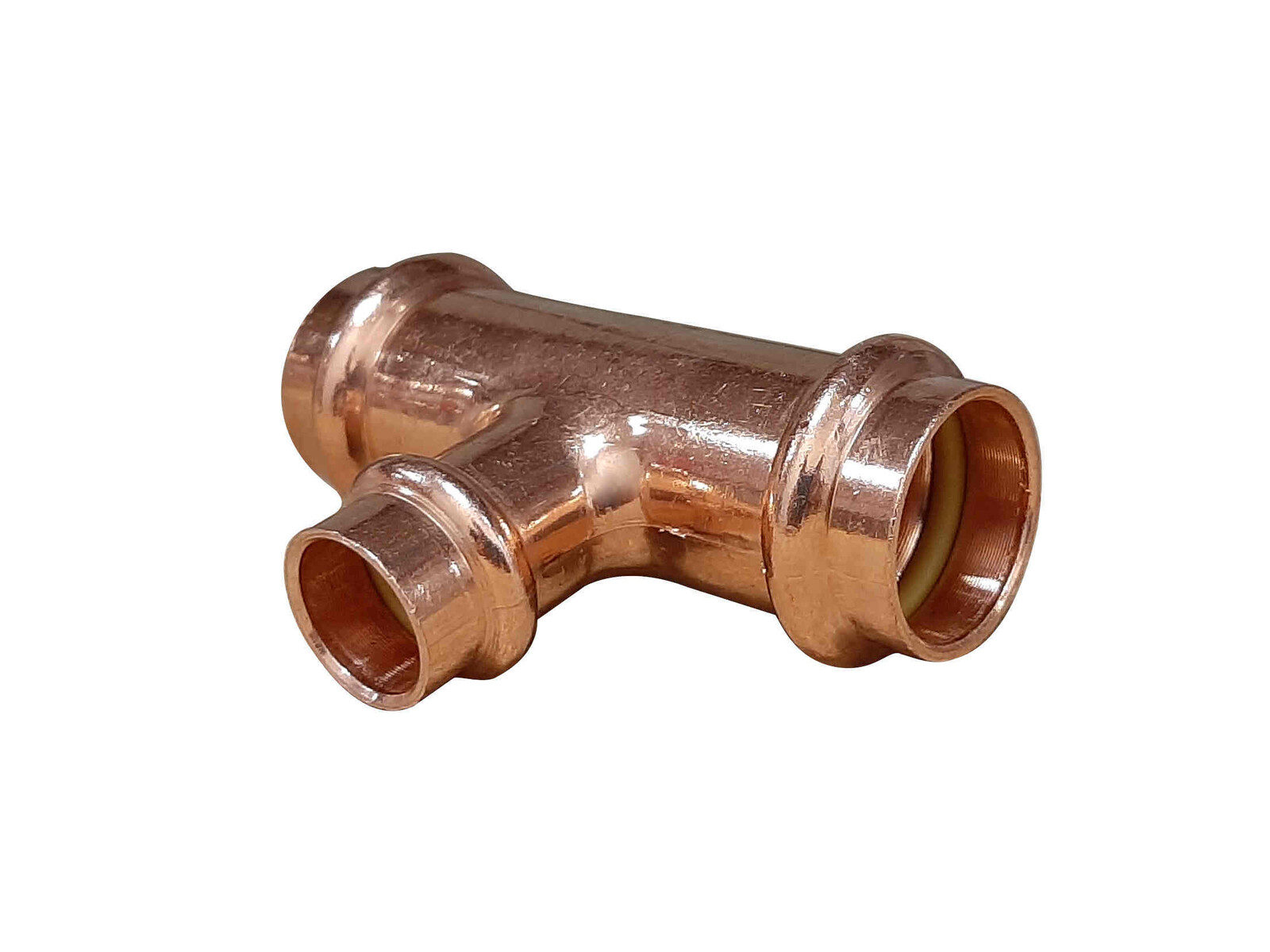 Press měděný T-kus redukovaný lisovací 22x15x22 FFF - lisovací T kus 22/15/22 mm  pro vodu, topení a plyn