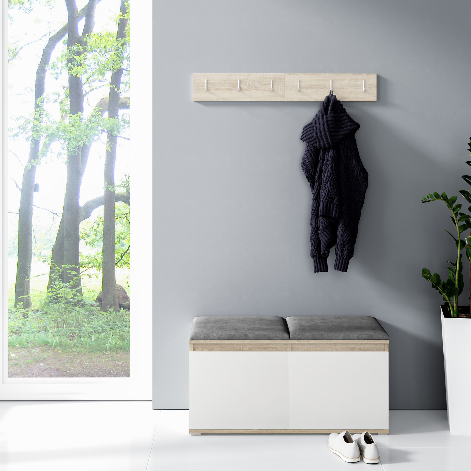 Eka Předsíňová stěna s čalouněnými panely Trinity 5 - Bílá sonoma / Tmavá šedá 2315