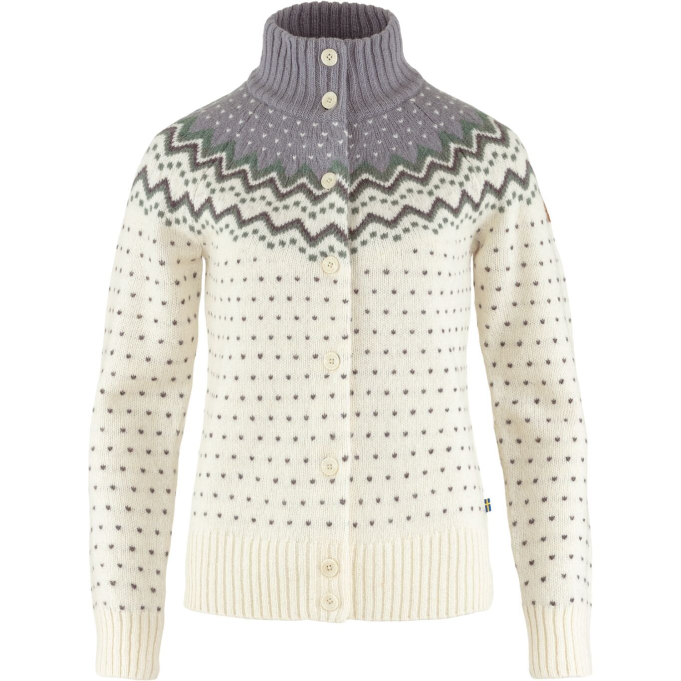 Dámský svetr FJÄLLRÄVEN Övik Knit Cardigan W, Chalk White-Flint Grey (vzorek) velikost: S