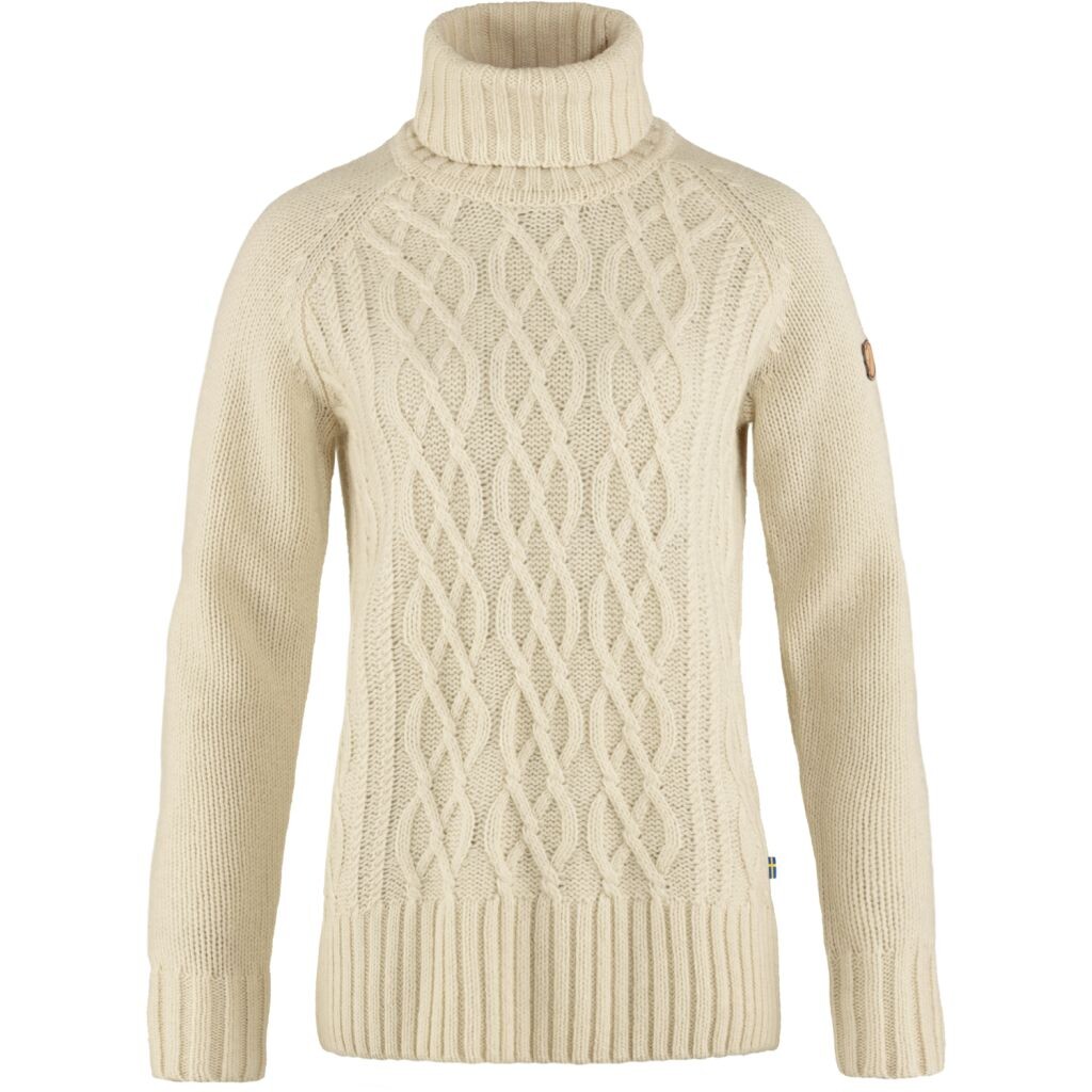 FJÄLLRÄVEN Övik Cable Knit Roller Neck W, Chalk White (vzorek) velikost: S