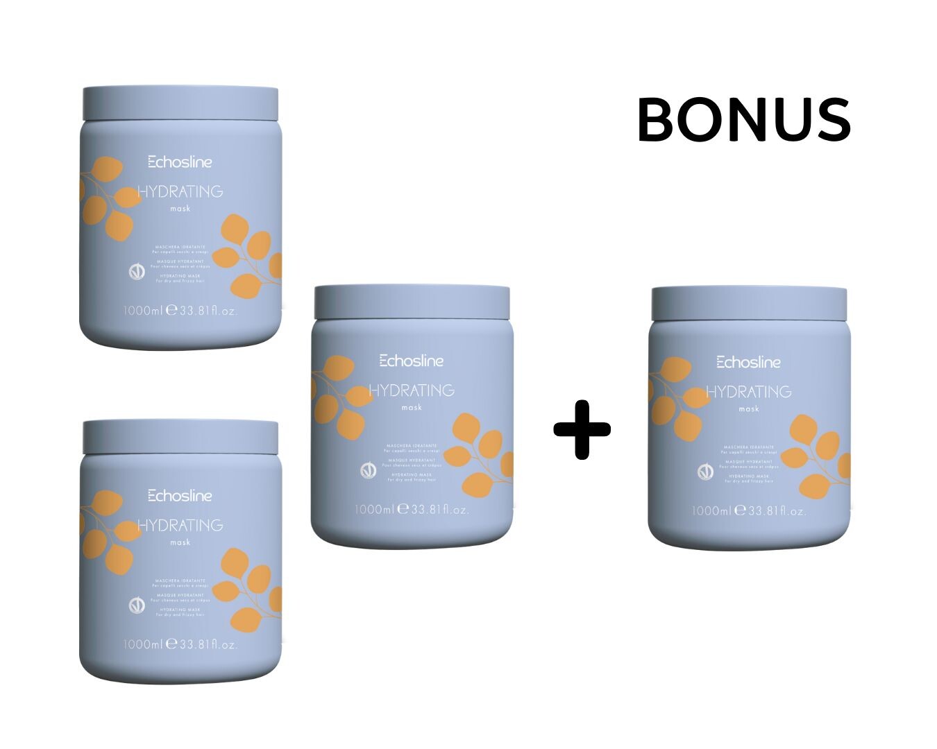 AKCE: 3+1 Echosline Hydrating Mask - hydratační maska pro suché a krepovité vlasy, 1000 ml