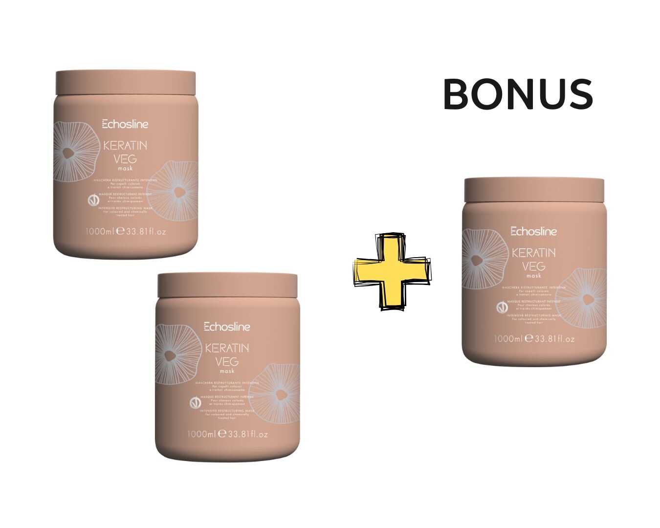 AKCE: 3+1 Echosline Keratin VEG Mask - maska ​​pro chemicky ošetřované vlasy, 1000 ml