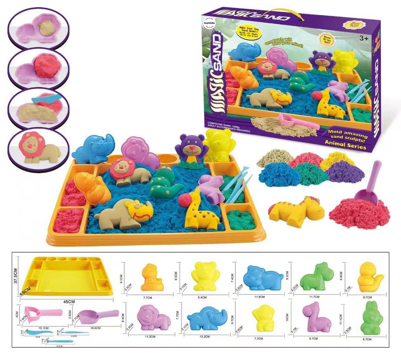 Mamido Mamido Sada kinetického písku 1200 g s formičkami a podložkou