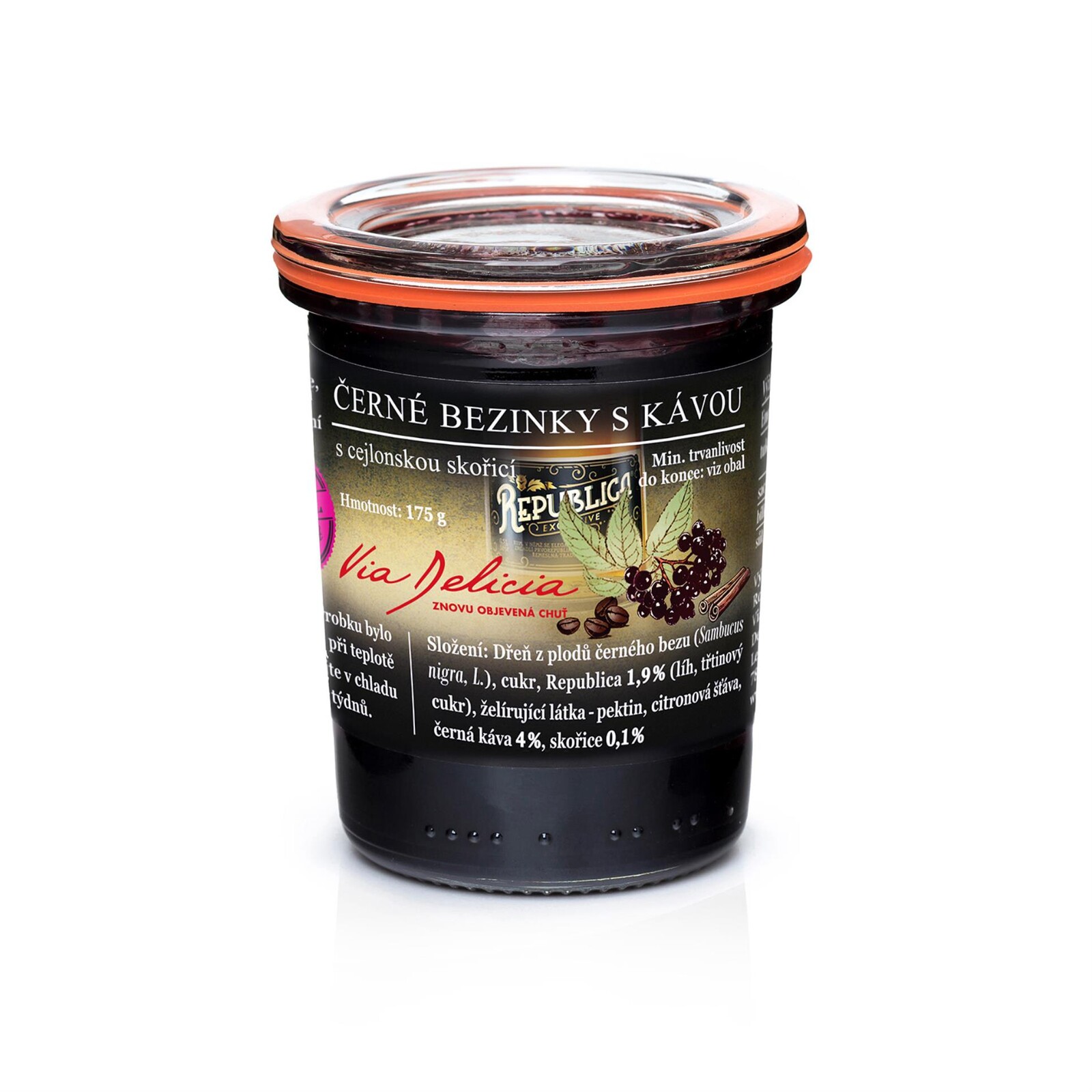 Džem, černé bezinky a káva s cejlonskou skořicí, 175 g