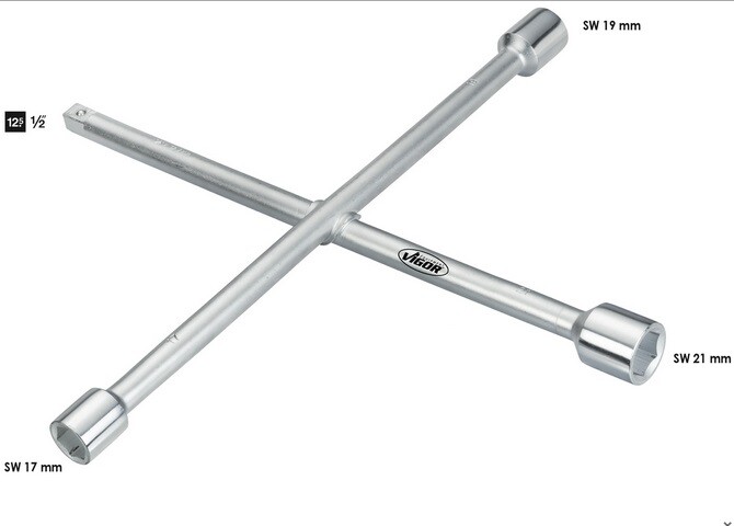 Křížový klíč na kola, vel. 17, 19, 21 mm, čtyřhran 1/2” na hlavice - VIGOR V4195