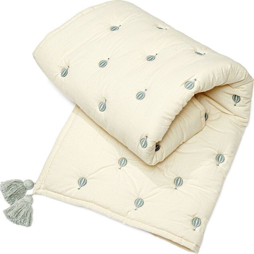 Světle žlutá/modrá prošívaná dětská deka z Bio bavlny 90x120 cm Balloon – Cam Cam Copenhagen