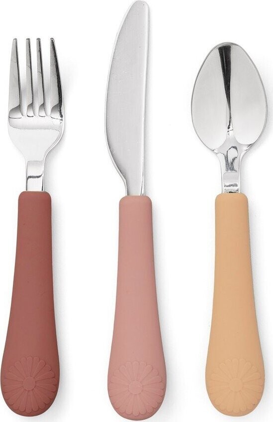 Červený/v lososové barvě dětský příbor 3 ks ze silikonu Rose Mix – Cam Cam Copenhagen