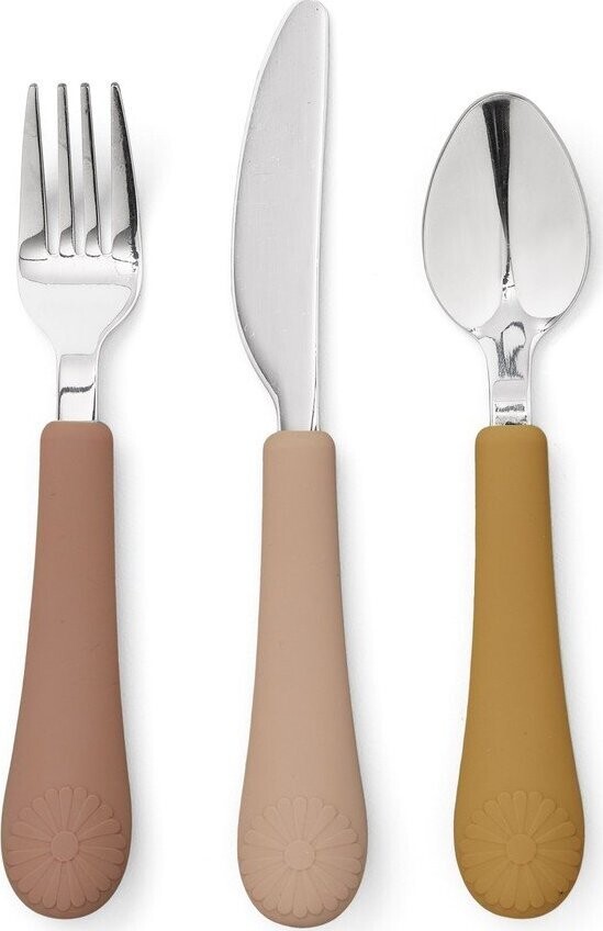 Okrově žlutý/v terakotové barvě dětský příbor 3 ks ze silikonu Tuscany Mix – Cam Cam Copenhagen