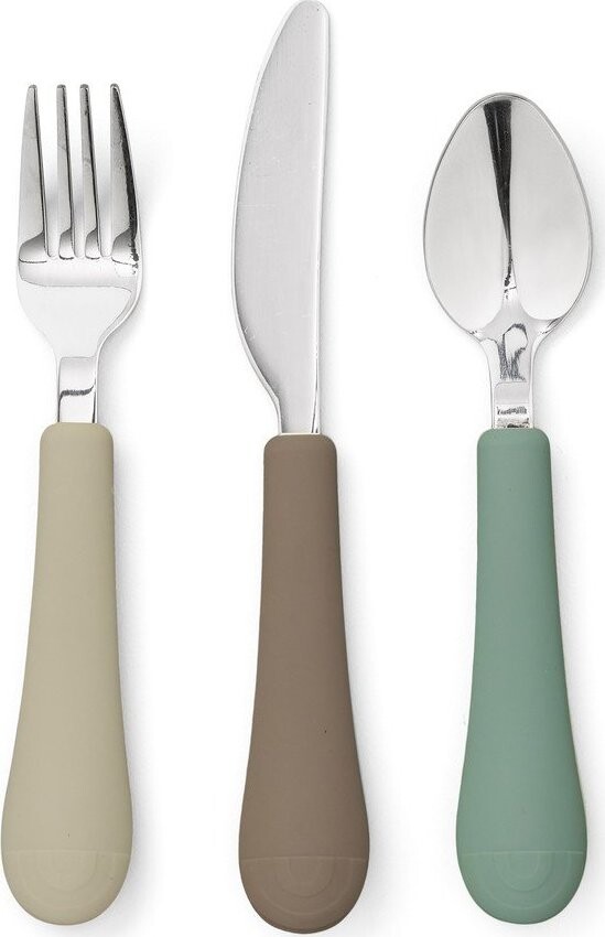Hnědý/béžový dětský příbor 3 ks ze silikonu Olive Mix – Cam Cam Copenhagen