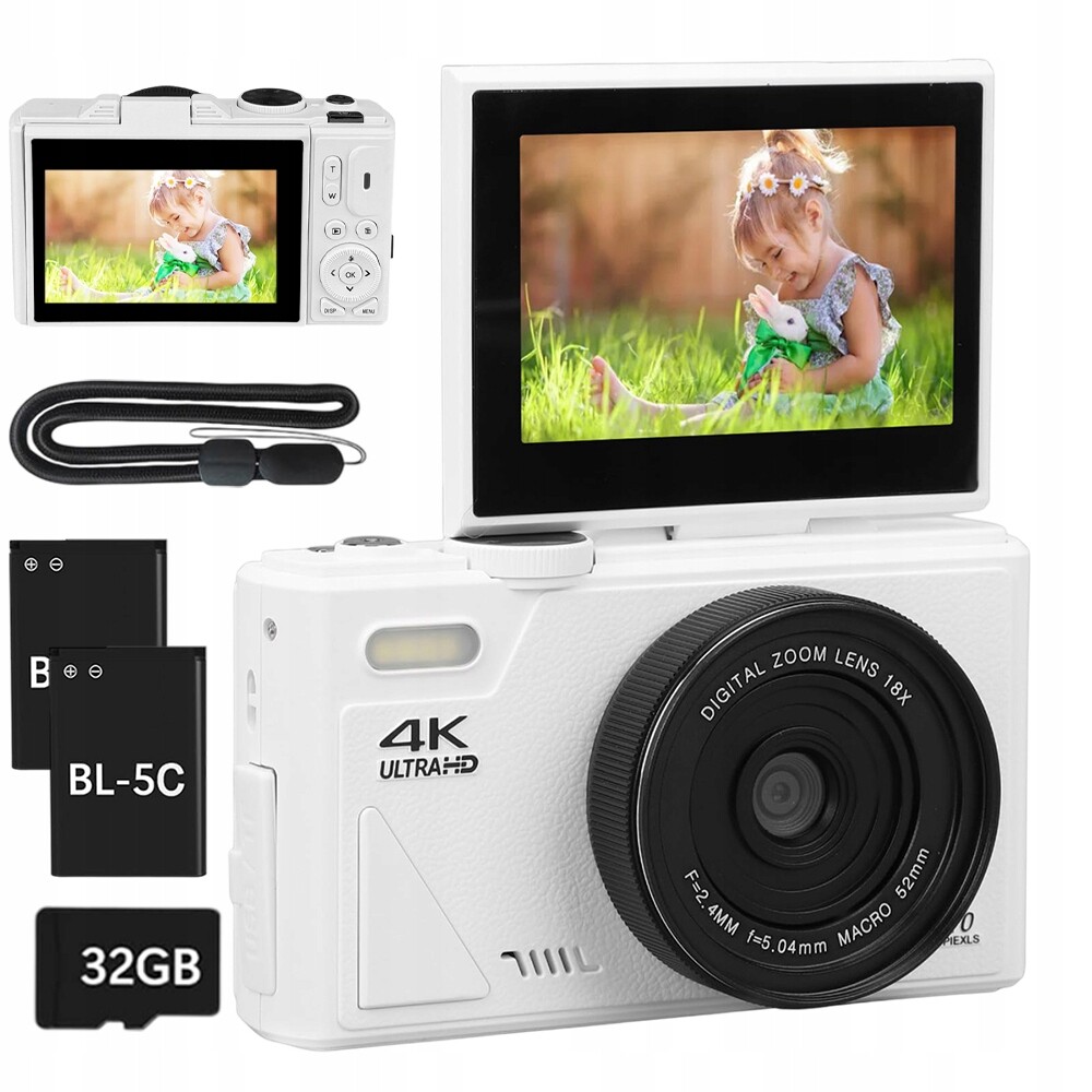 Digitální Retro Fotoaparát Hd 64 Mp 32GB 18X Bílý