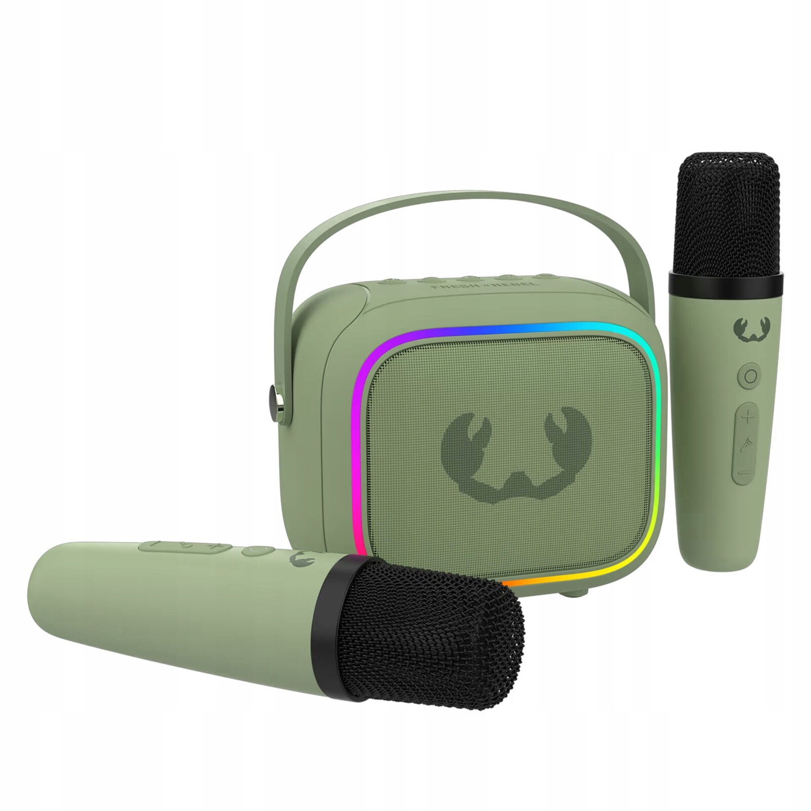 Přenosný set Fresh 'n Rebel Karaoke Kids reproduktor +2 x mikrofon Zelený