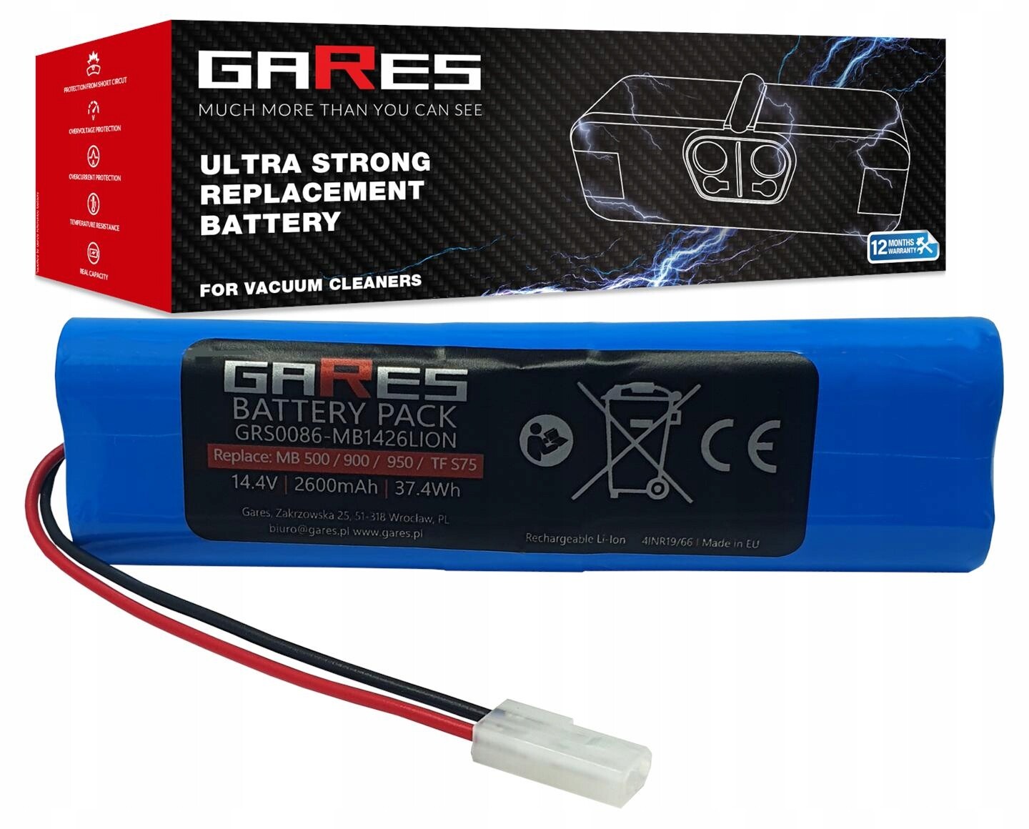 Akumulátor Gares pro Rowenta X-plorer Série 75 75S+ 75S 75 95 14,4V 2,6Ah