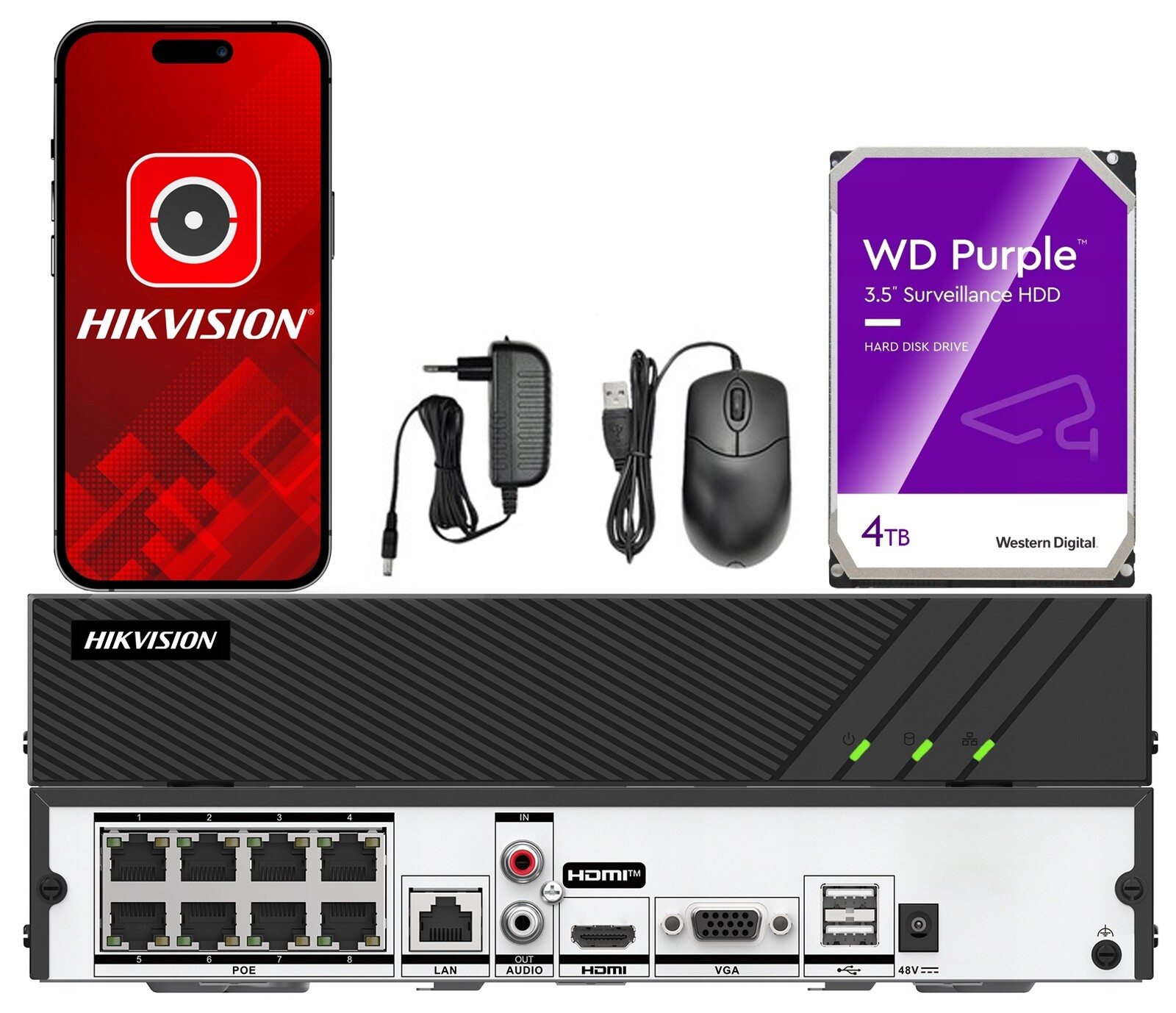 Ip rekordér Hikvision 8ch PoE 8 kanálů až 8 MPx Hdd disk 4TB Wd Purple