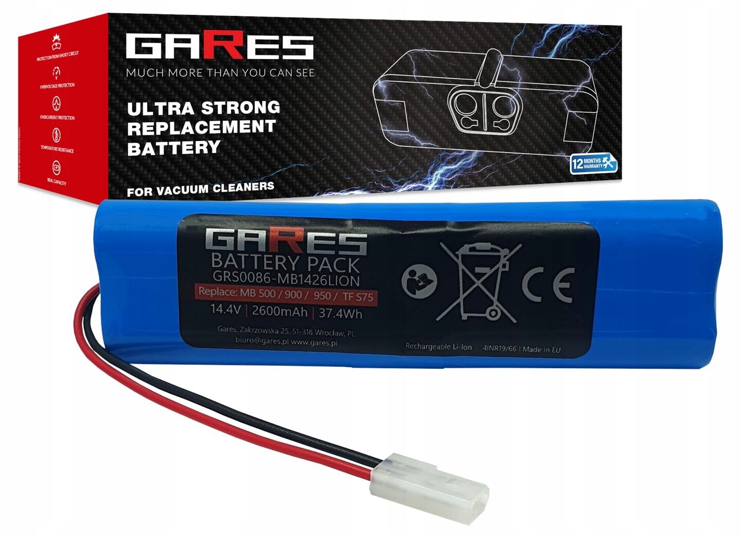 Akumulátor Gares pro Moneual Mbot 500 14,4 V 2,6 Ah