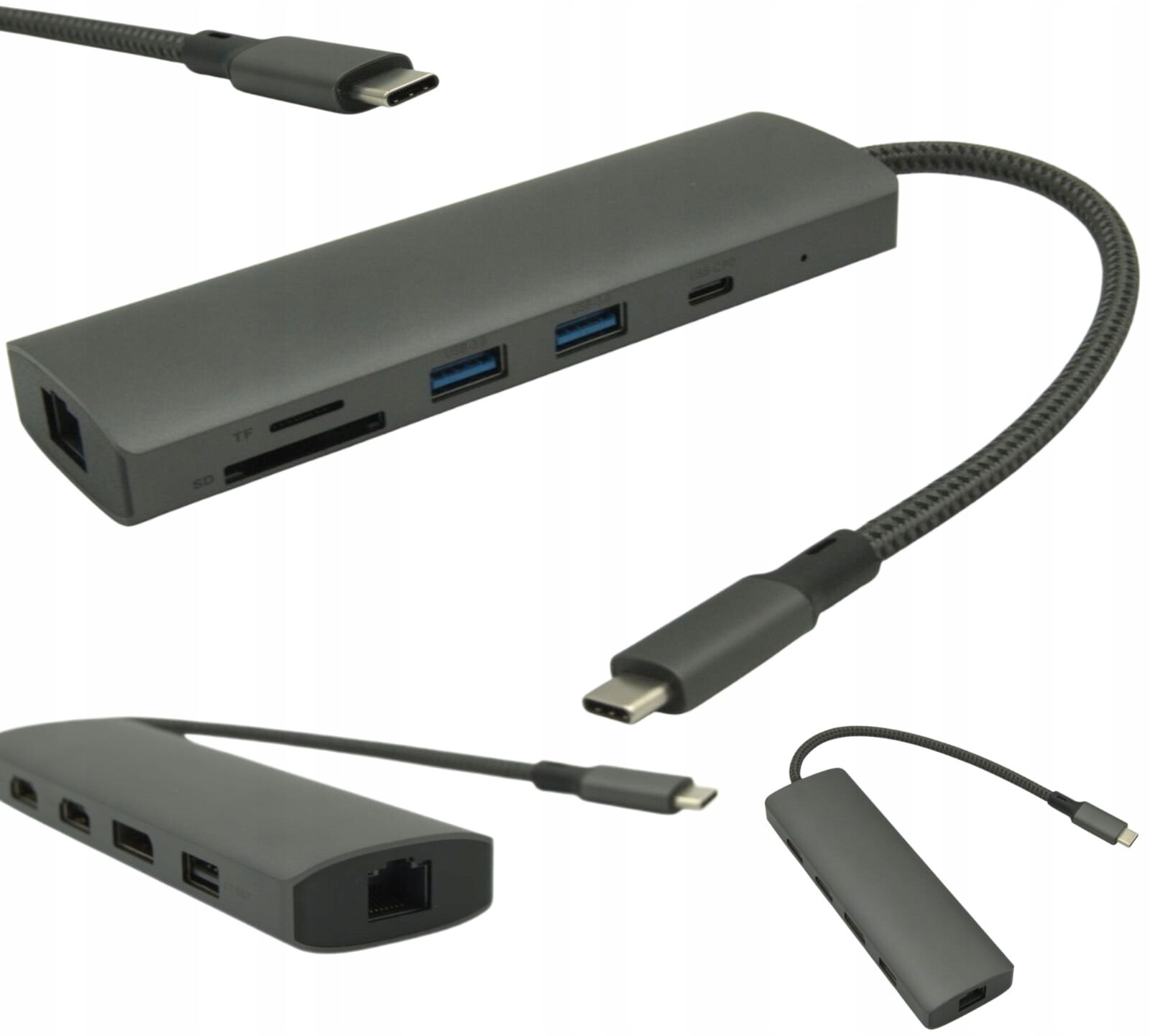 Adaptér 8v1 Dvojitý monitor Usb-c pro notebook 2xHDMI 4K Sd Lan Pd 100W RJ45