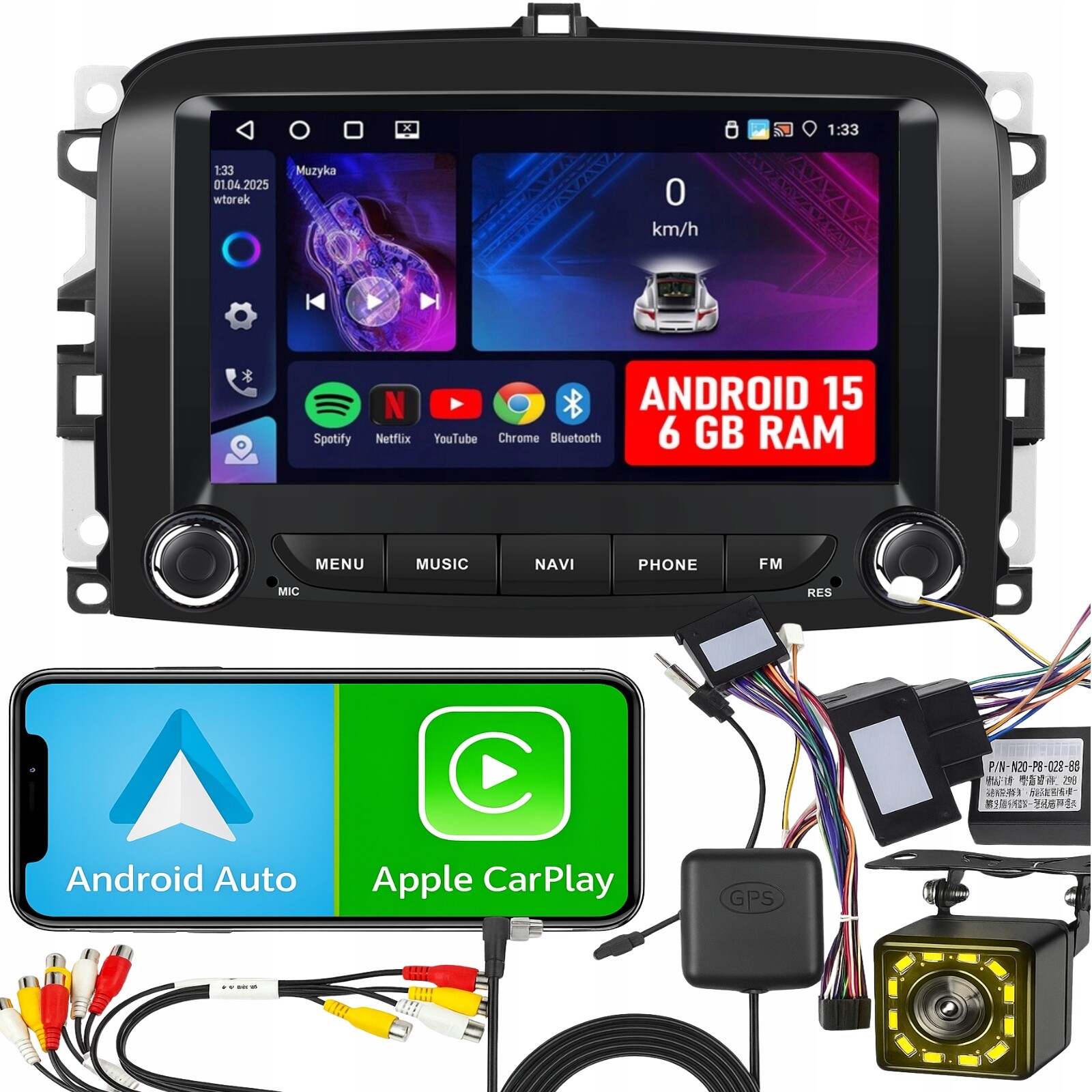 Radio pro Fiat 500L 2013-2019 Android 15 CarPlay WiFi Rds Gps 7'' 6+128GB