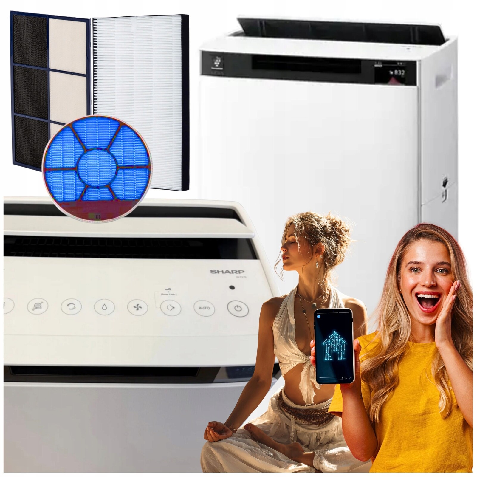 Sharp Čistička vzduchu s ionizačním zvlhčováním KI-TX100EU-W Hepa Apka