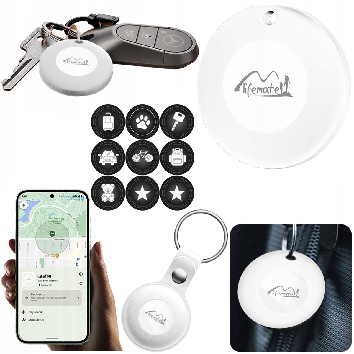 Gps lokátor Life Tag Lifemate pro Android Pouzdro Přívěsek samolepky