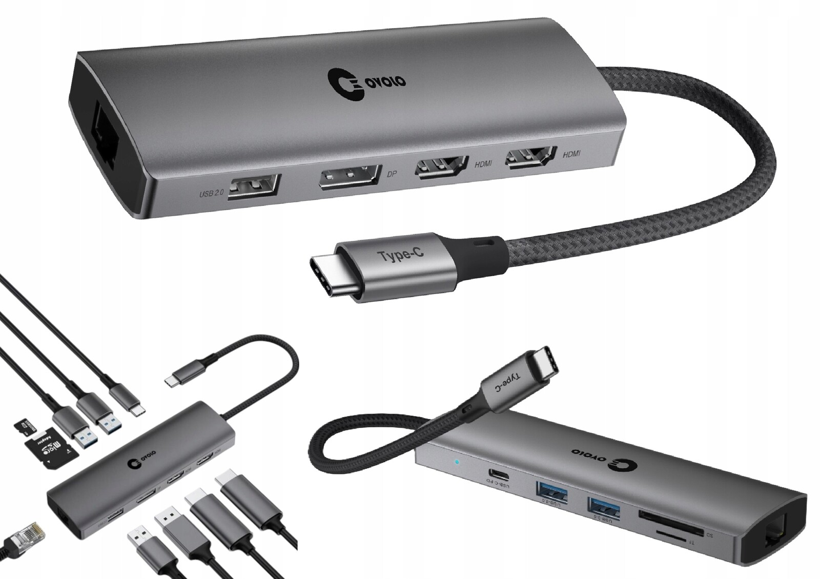 Hub pro dva monitory, Usb-c, 2xHDMI, 4K Lan, DisplayPort, pro notebooky Dream Machines