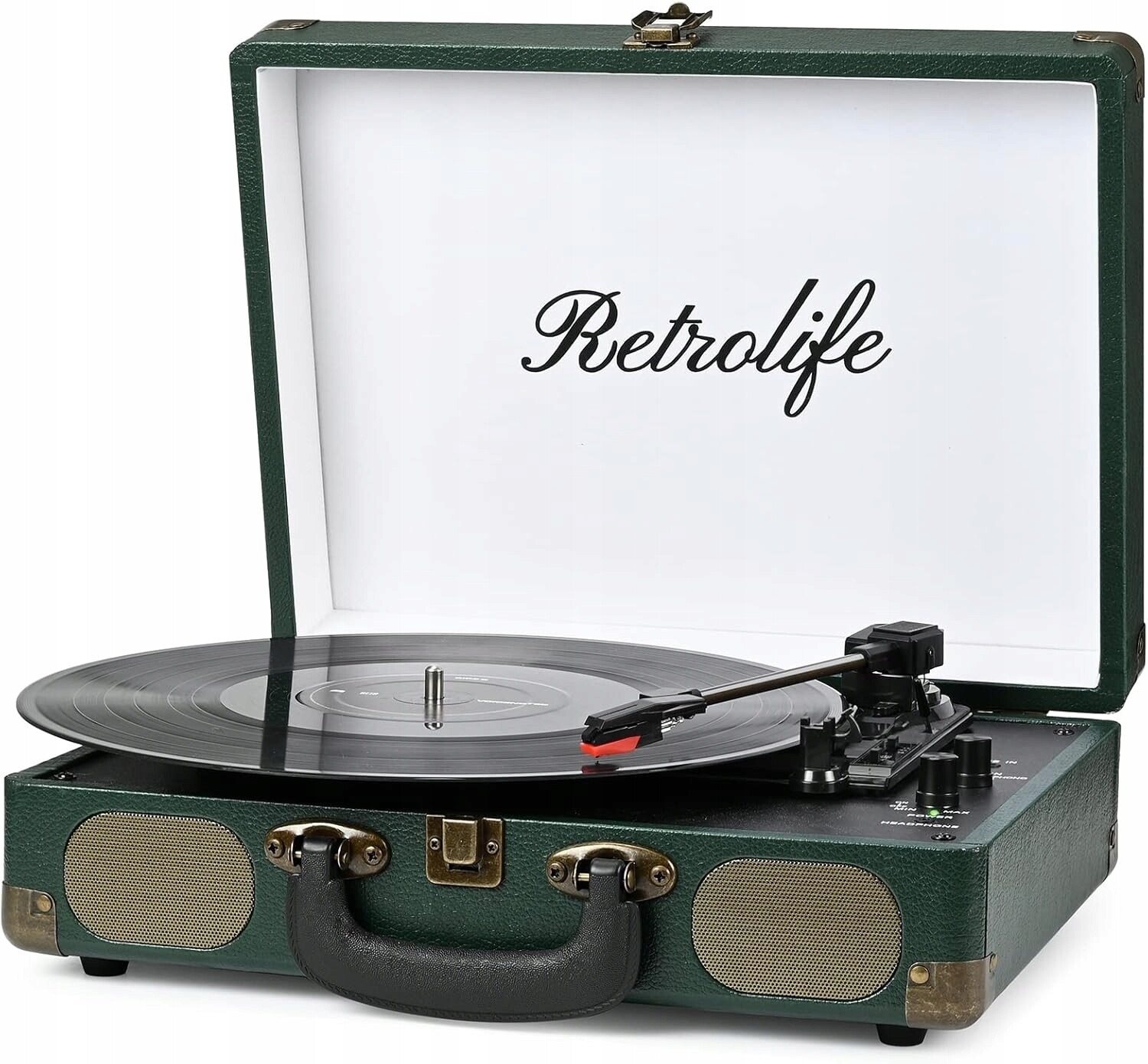 Vinylový Gramofon Retrolife R609 V Kufříku 3-RYCHLOSTNÍ Zelený