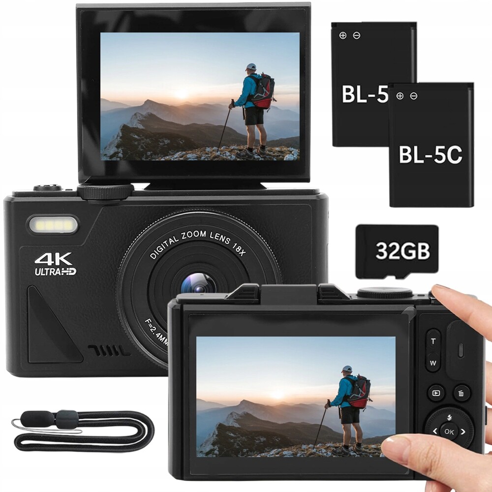 Digitální Retro Fotoaparát Hd 64 Mp 32 Gb 18 X Černý