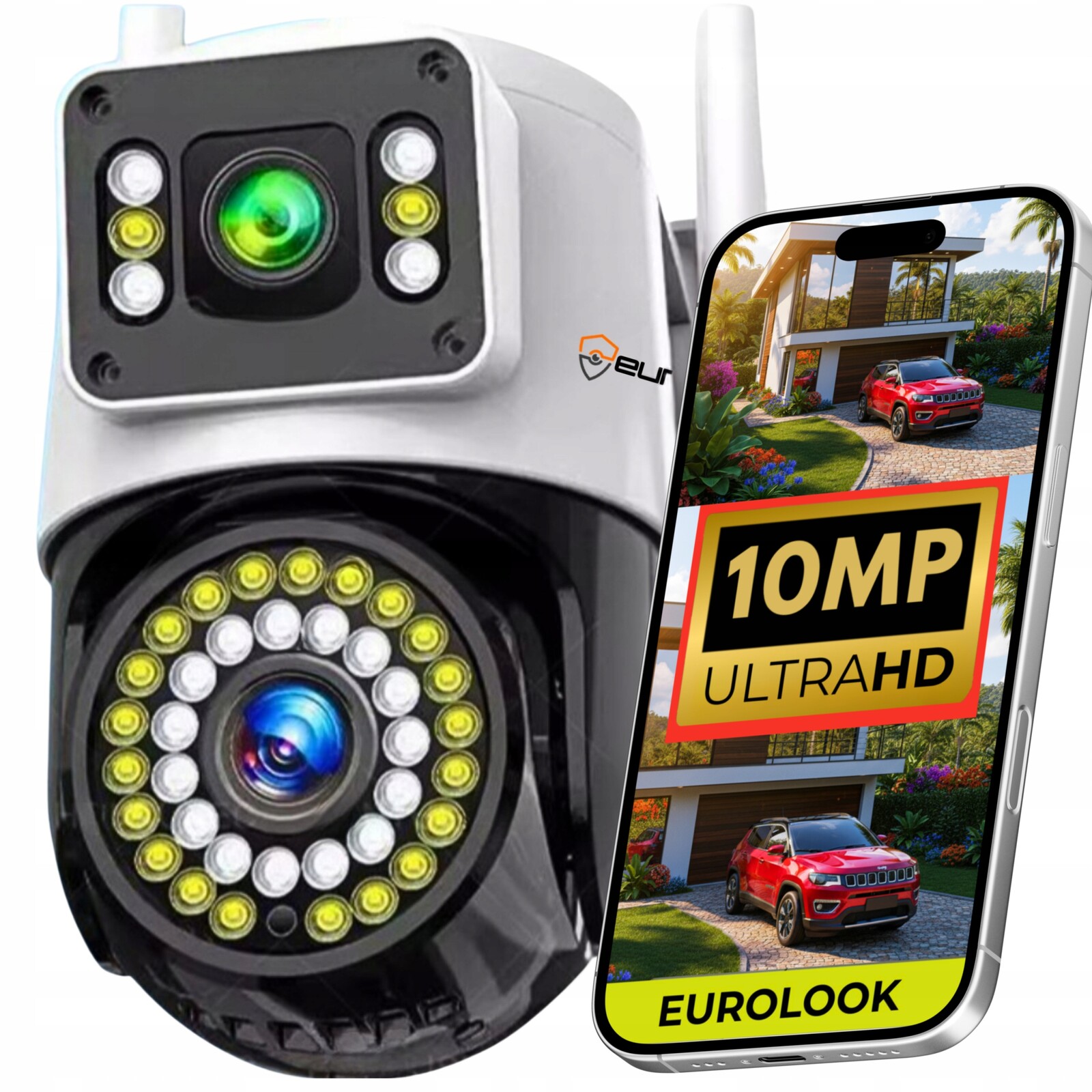 Dvojitá Venkovní Otočná Wifi Kamera 10 Mpx Smart Ai Ultra Hd Mikrofon