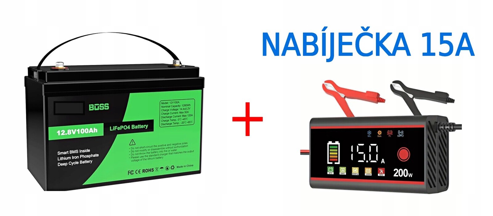 Baterie LiFePo4 12V 100Ah s nabíječkou 15A