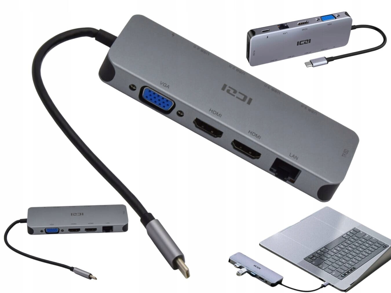 Dokovací stanice Usb-c 3.0 pro notebook a dva monitory Dvojitý adaptér na obrazovku