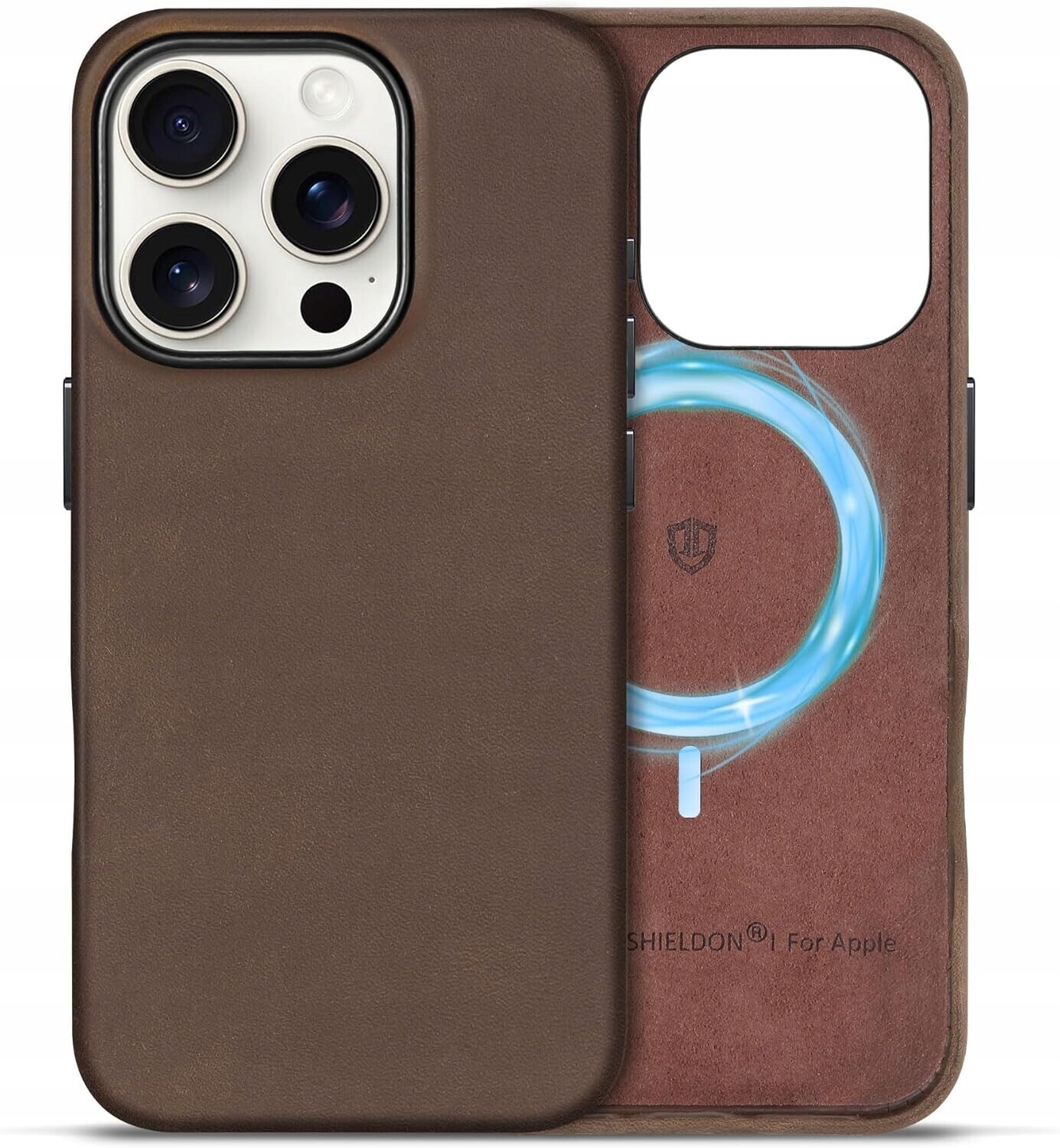 Shieldon pouzdro kožené přírodní MagSafe pro iPhone 16 Pro tmavě hnědé