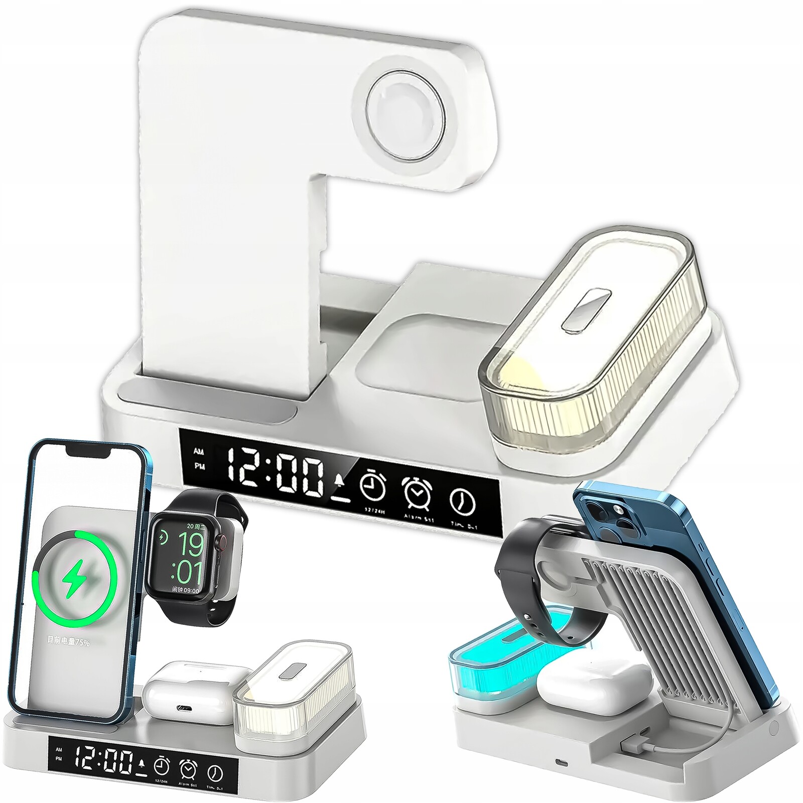 Real Home Bezdrátová indukční nabíjecí stanice 15W noční světlo 4v1 QI