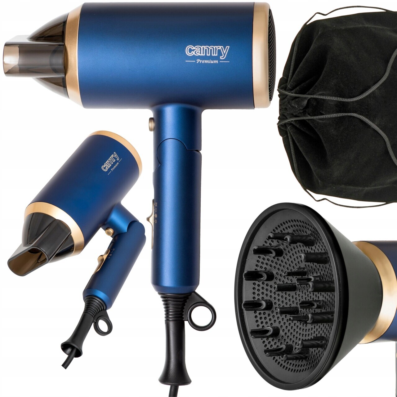 Vysoušeč vlasů 1800 W s difuzérem ionizace studený vzduch skládací rukojeť