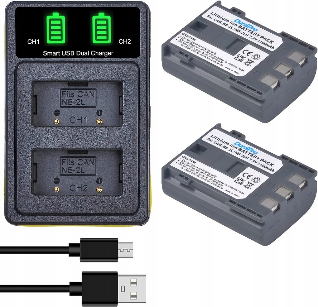 Durapro 2x Akumulátor Nabíječka Pro Canon NB-2L NB-2LH 1100mAh