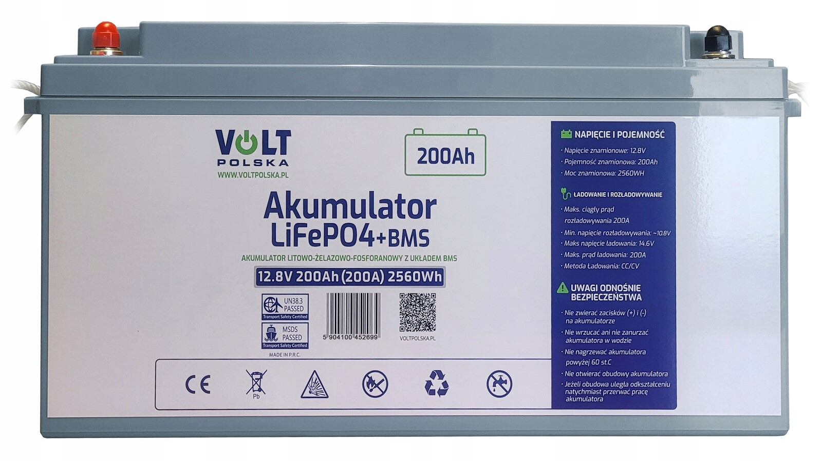 Akumulátor LiFePO4 12.8V 12V 200Ah (200A) Bms 18.5KG Bms Volt Polska
