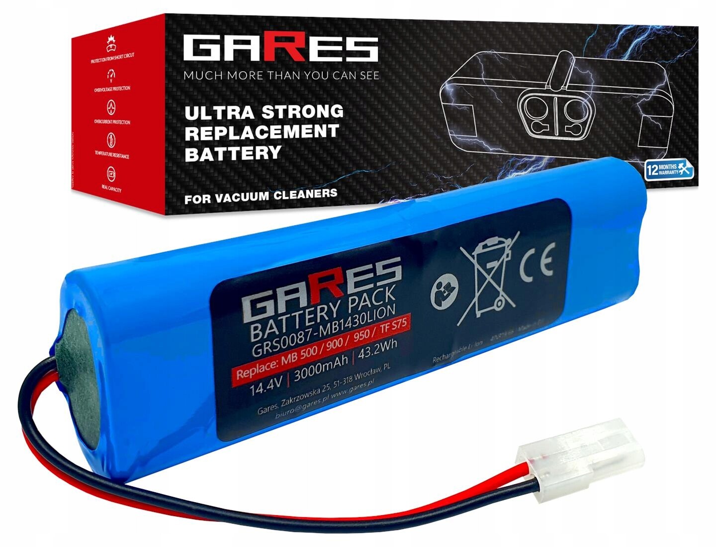 Akumulátor Gares pro Moneual Mbot 900 14,4 V 3,0 Ah