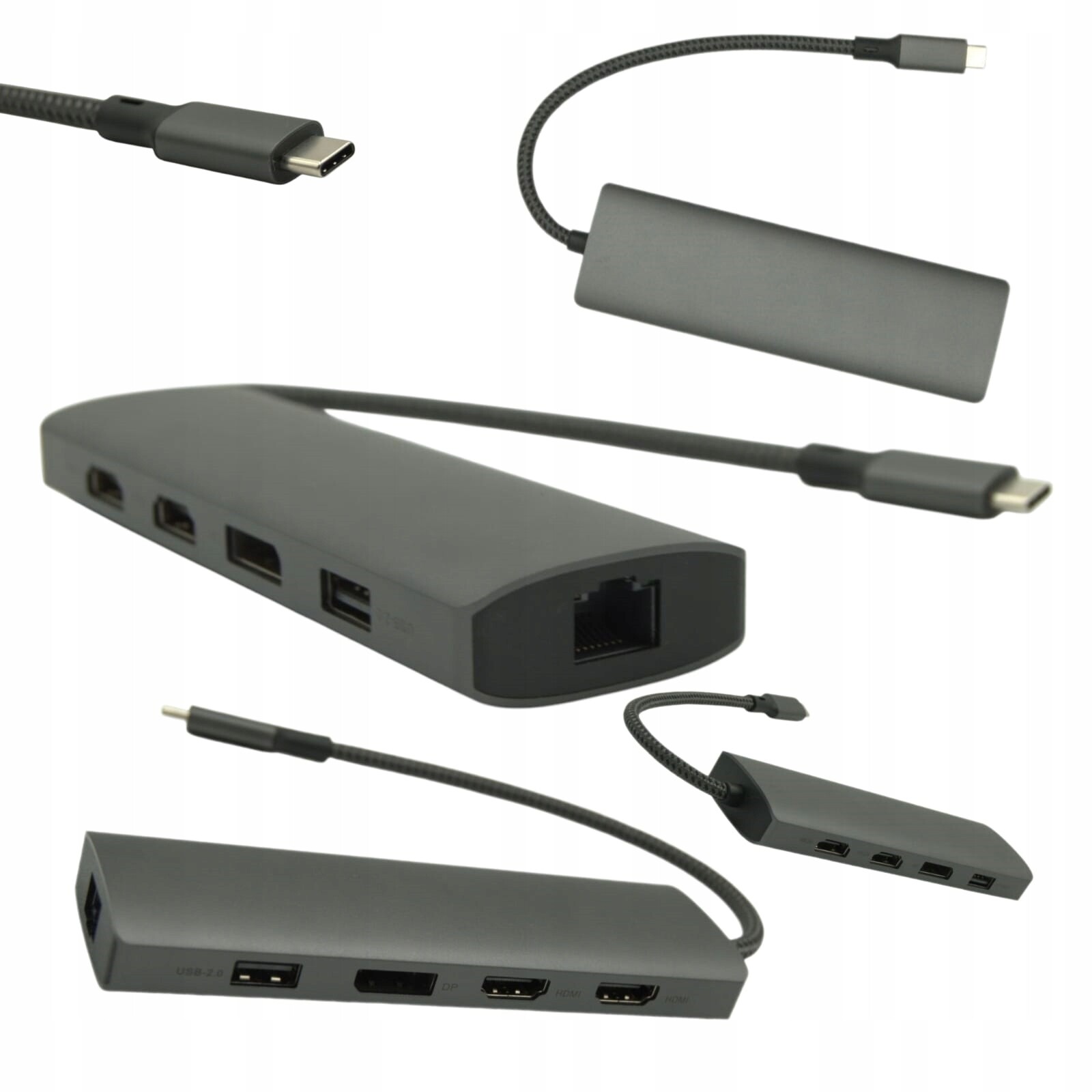 Adaptér 8v1 Usb-c pro notebook 2xHDMI 4K Lan Pd 100W RJ46 Duální monitor
