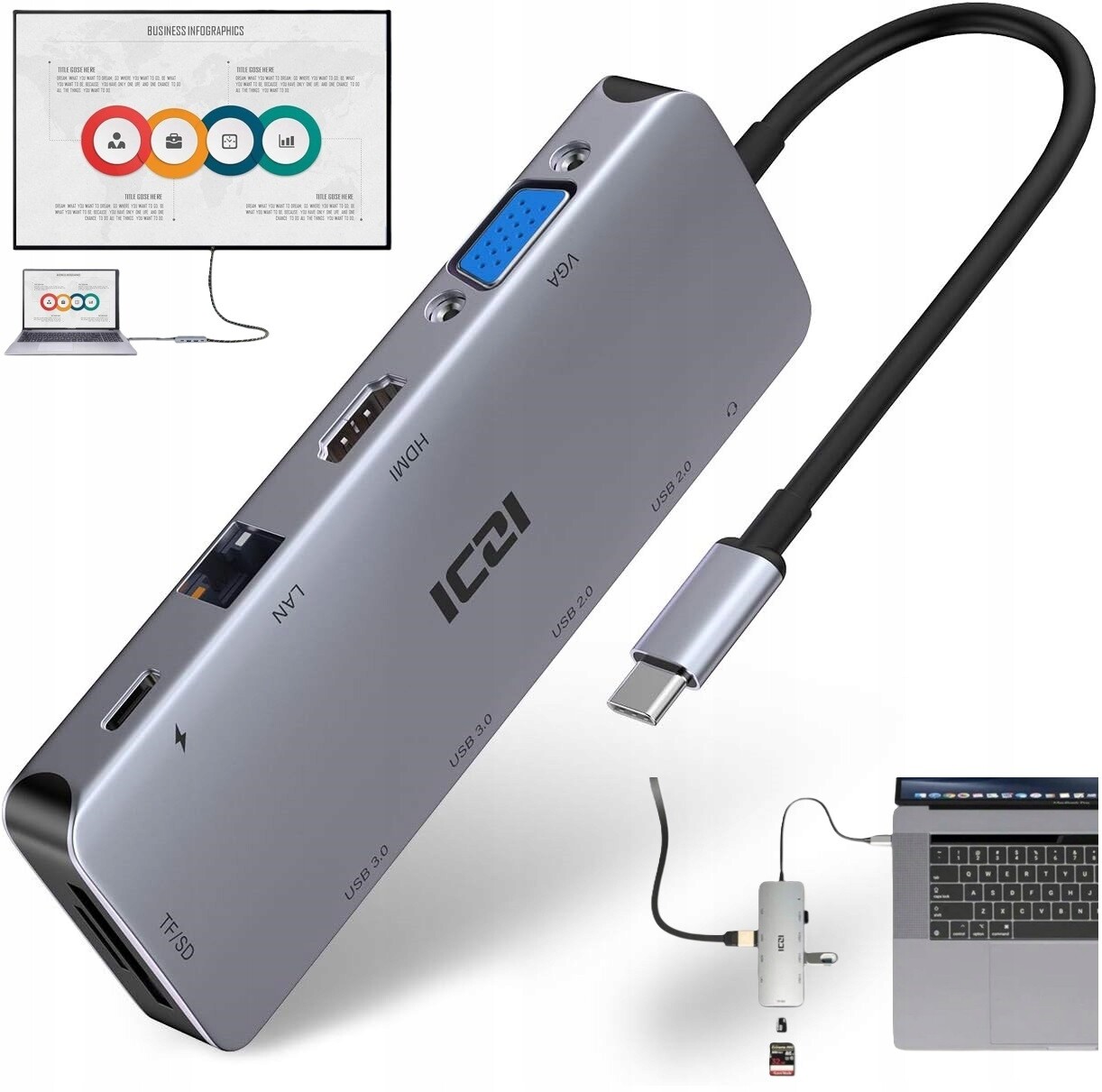 Dell Dokovací Stanice Pro Notebook Hub Usb-c 2x Hdmi Pd Dvojitý Monitor