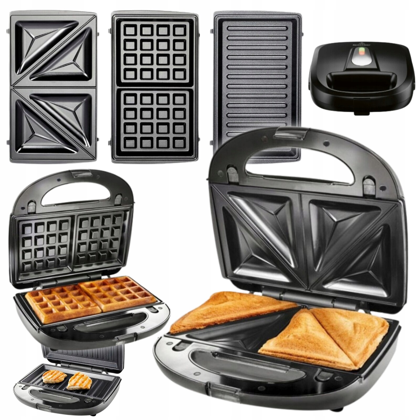 Sendvičovač 3v1 na sendviče Vaflovač SilverCrest Ssmw 750 E1 černý 750 W