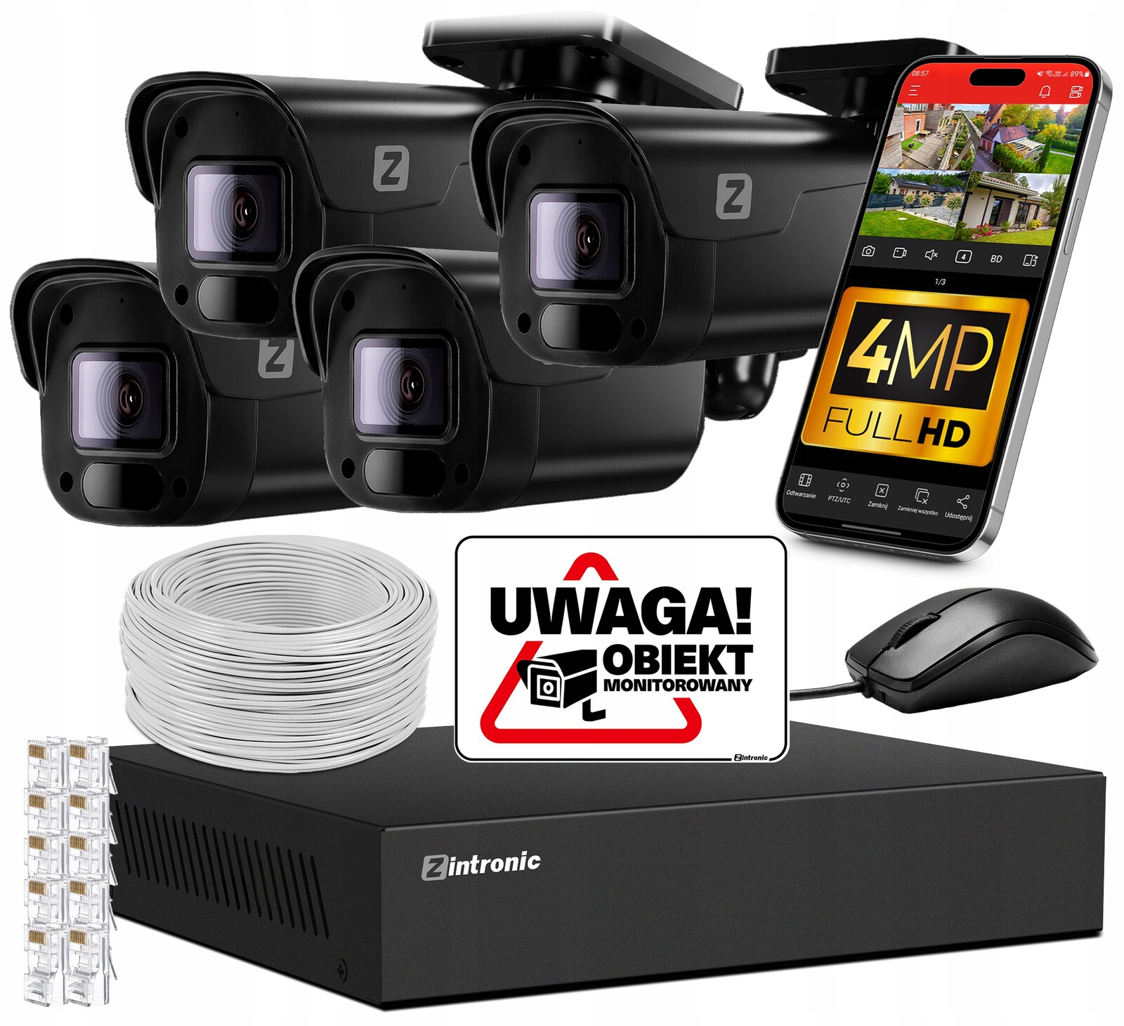 Sada Pro Monitorování 4MPx Ip Poe 4 Kamery Náhled 2560*1440 Černá