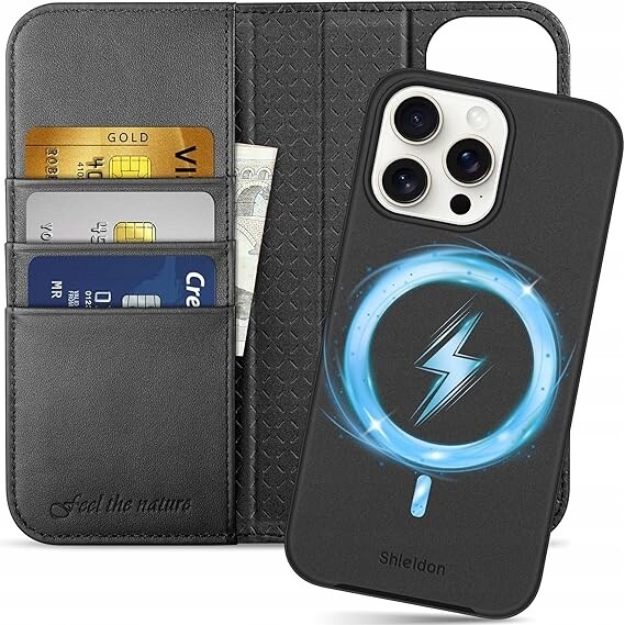 Shieldon přírodní pouzdro pro iPhone 16 Pro Max 2v1 s klopou, černé