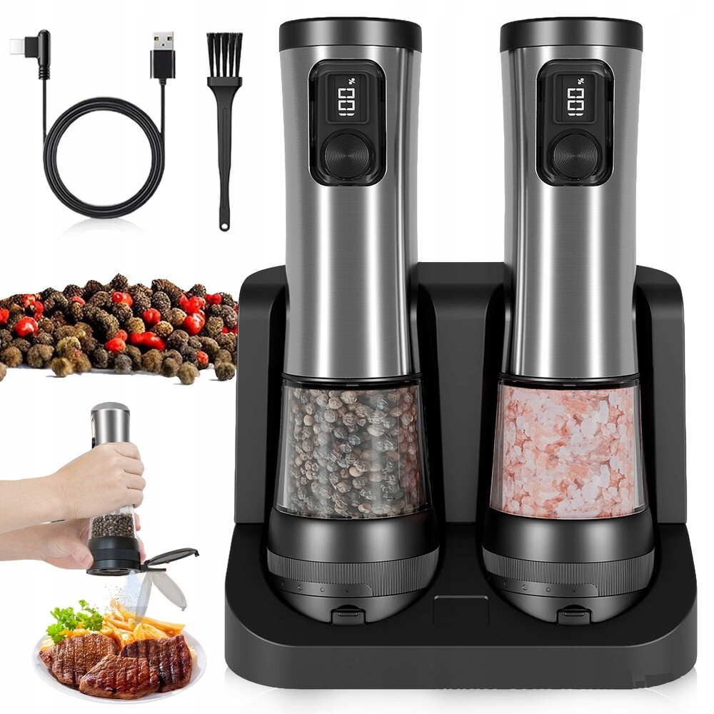 2dílná mlýnek na pepř a sůl, dóza Koření Nerezová Ocel černá