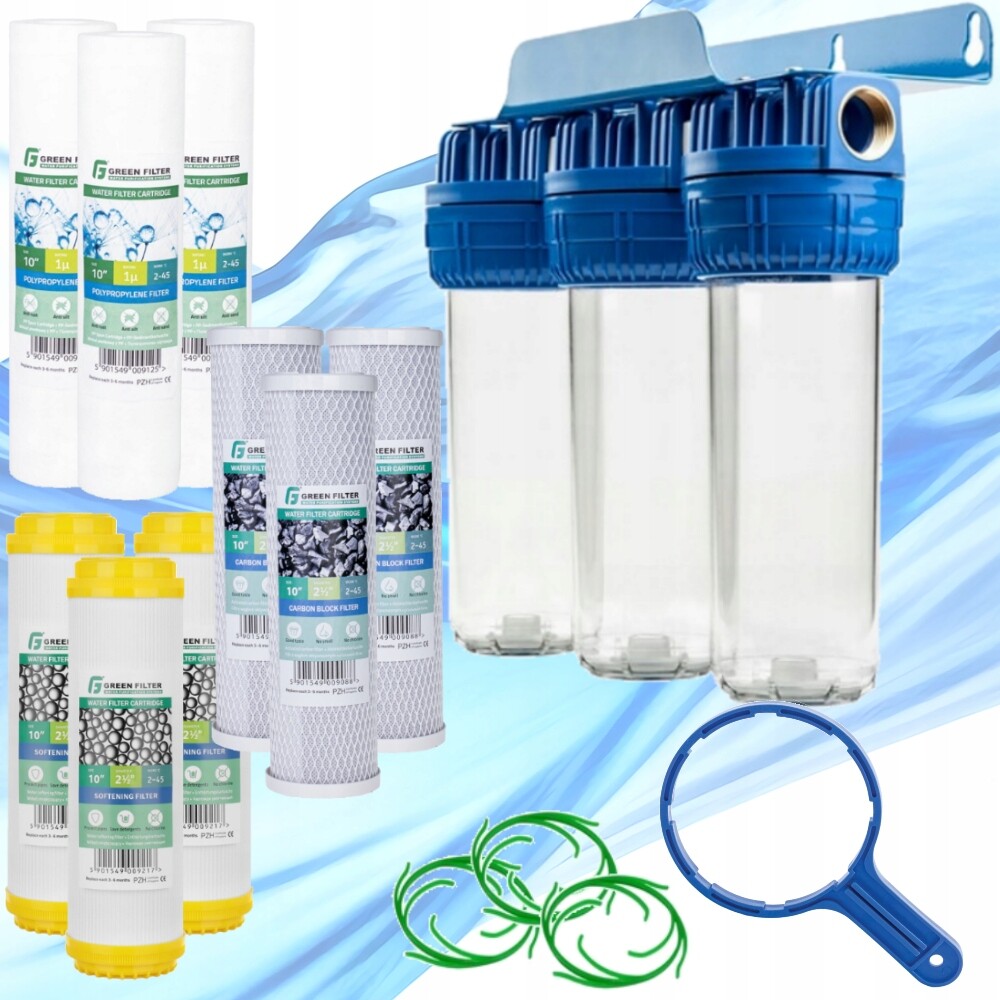 Vodní filtr, třístupňový trubkový systém pro celý dům, vložky 1