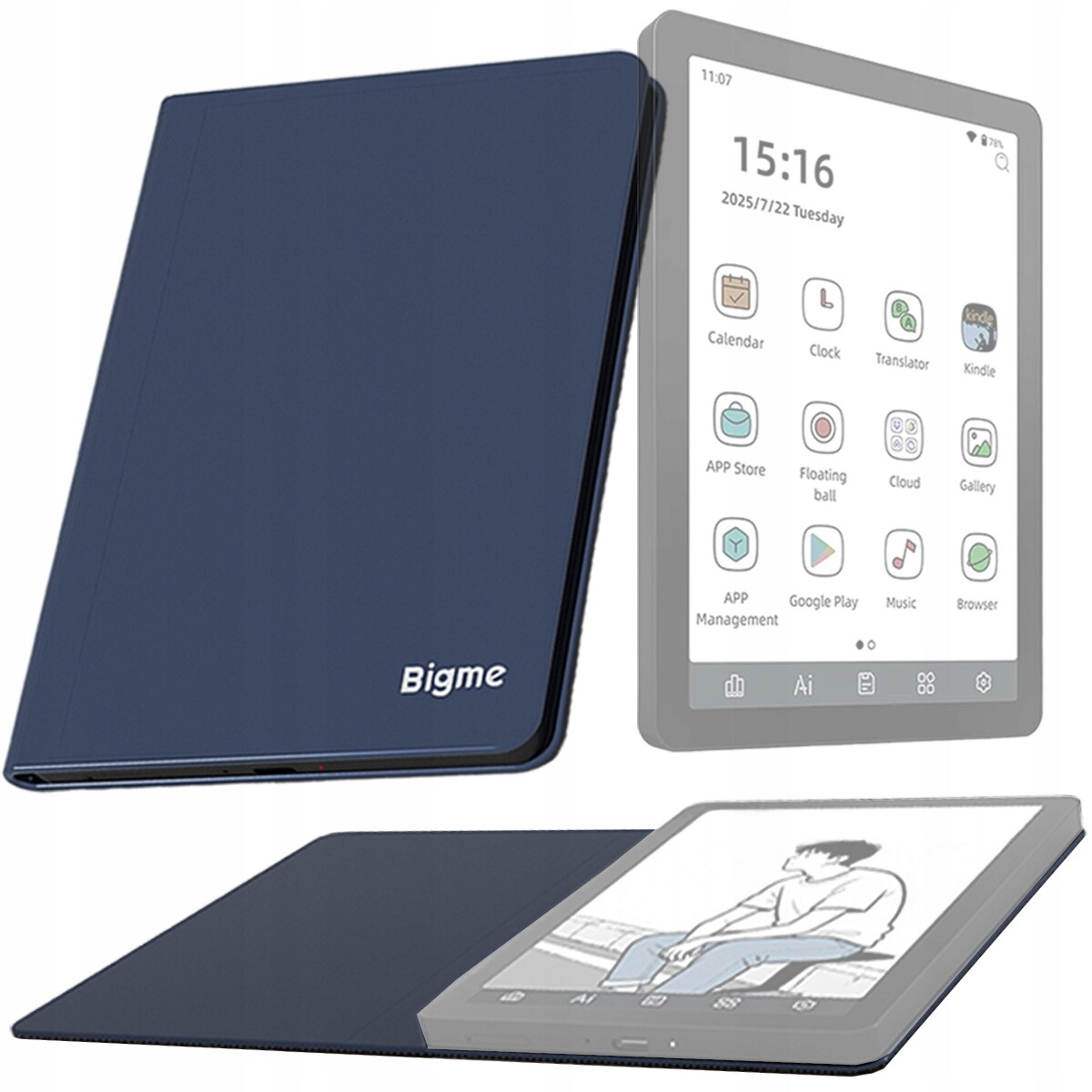 Ochranné Pouzdro pro čtečku elektronických knih Bigme B6 s klopou, Tmavě Modré