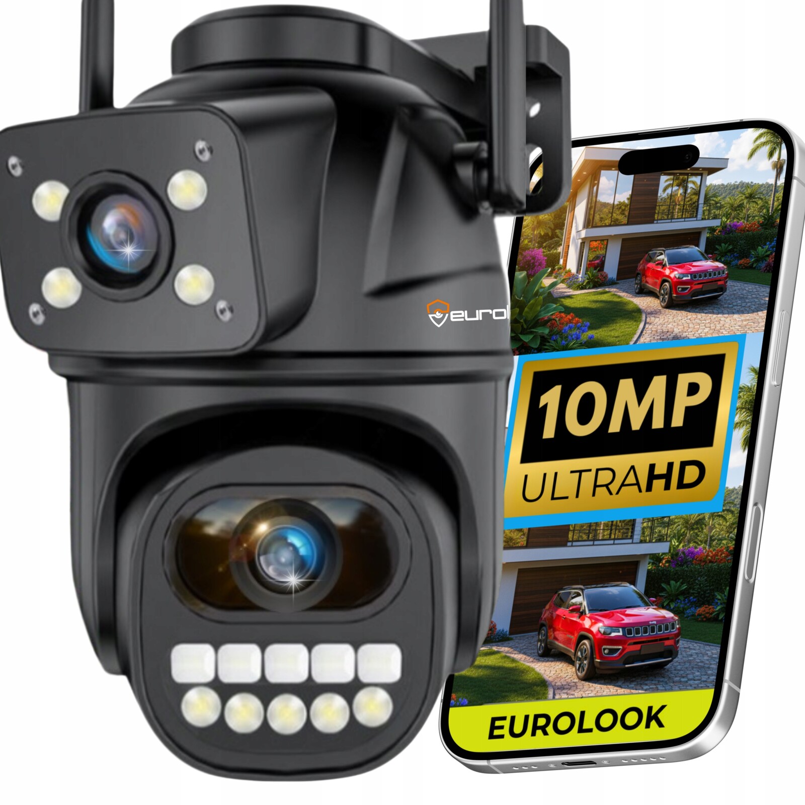 Dvojitá Wifi Kamera Ip 10 Mpx Funkce A Venkovní 4K Otočný Uhd Zoom