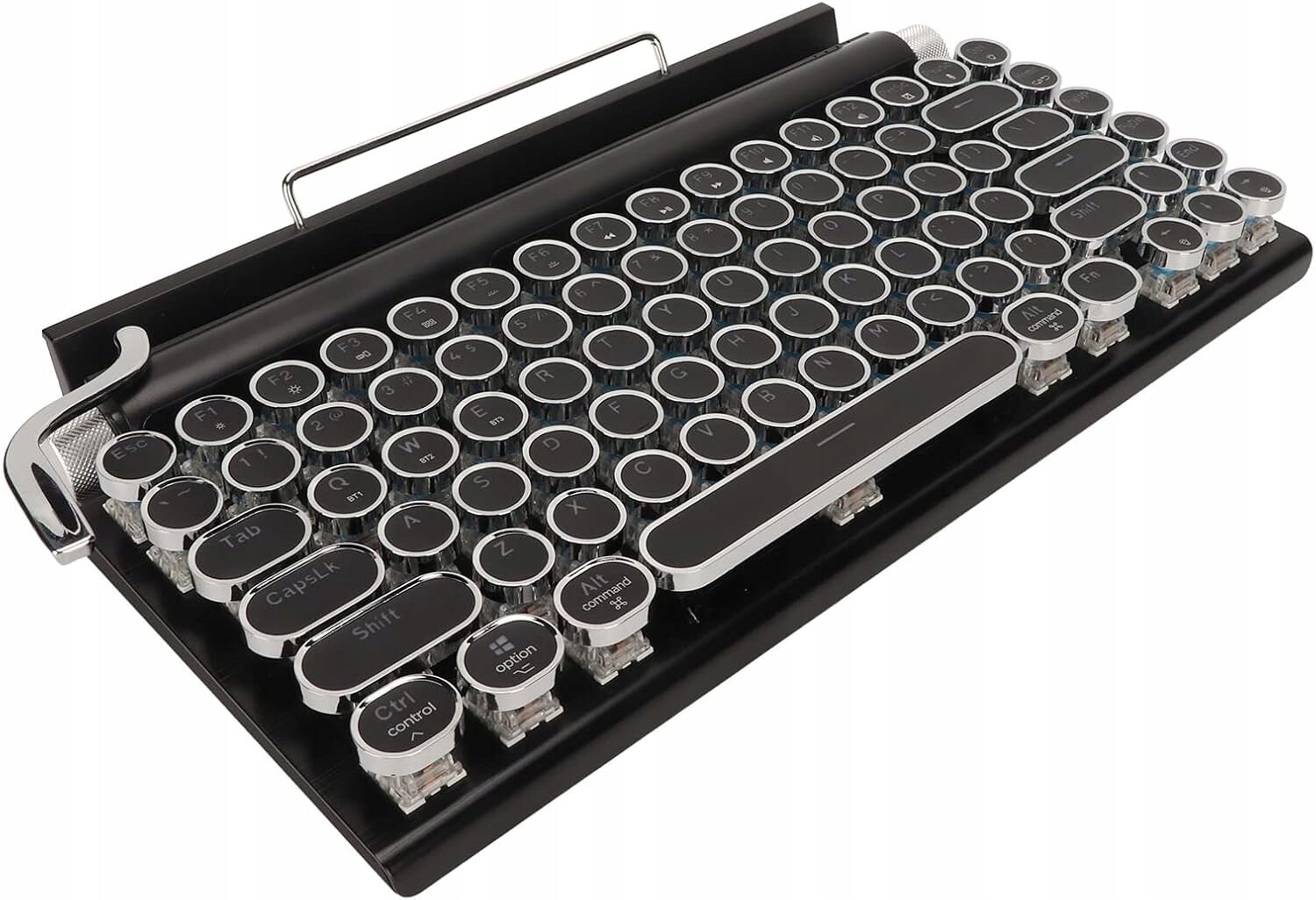 Mechanická, podsvícená retro klávesnice, vintage styl, modrý přepínač