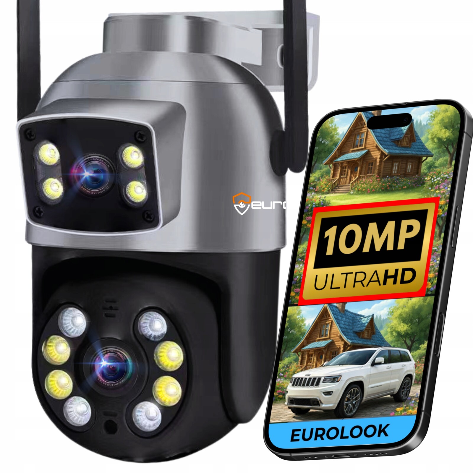 Dvojitá Wifi Ip Venkovní Otočná Kamera 10MPX Mikrofon Uhd Funkce Ai