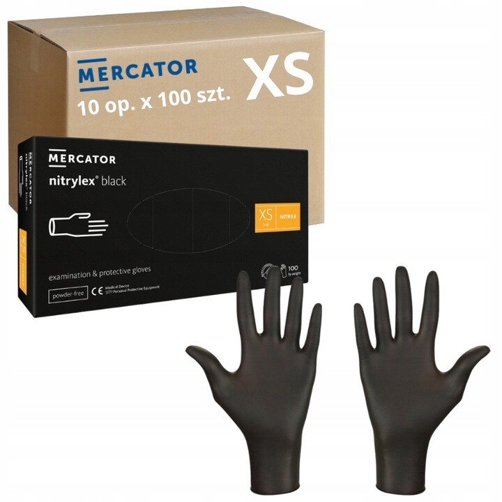 Rukavice Černé Mercator Nitrylex Black Aql 1.5 r. Xs 10 balení x 100ks